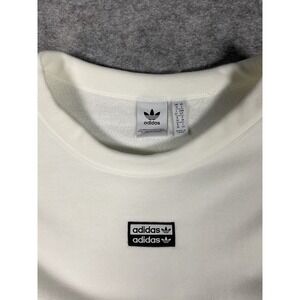 Adidas Sweatshirt Crewneck White Black Logo Trefoil Three Stripes Mens Small